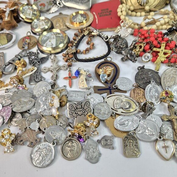 Huge Lot Of Religious Items Catholic Rosaries Medals Water Font and More - Picture 9 of 9